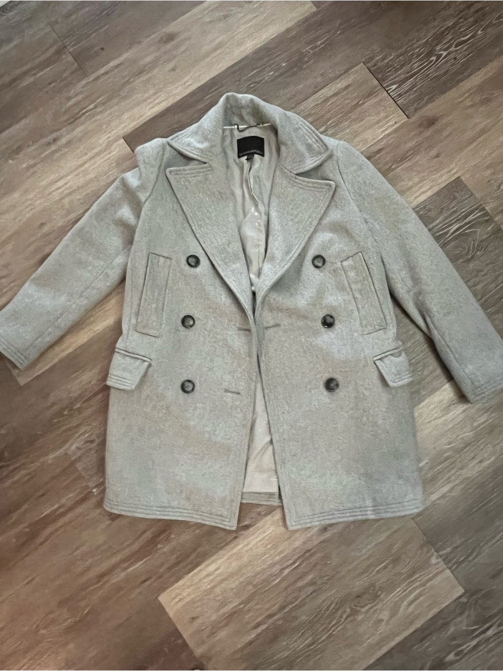 Banana Republic Womens XXS Petite Light Grey Wool Blend Double-Breasted Peacoat - Picture 3 of 15